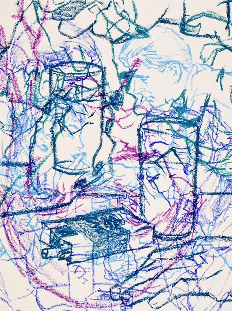 Study for Scotch and Soda 2 2017 24x18 oil pastel on watercolor paper