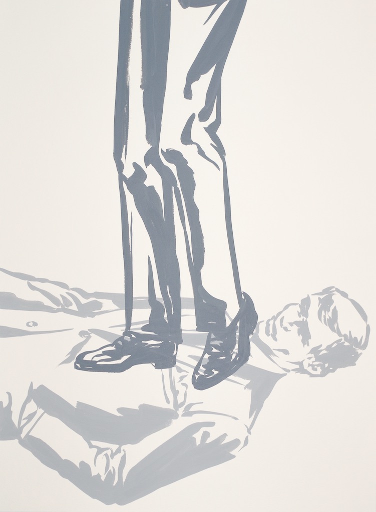 Middle-Aged White Man Standing On His Own Neck 4  30x22 gouache on watercolor paper