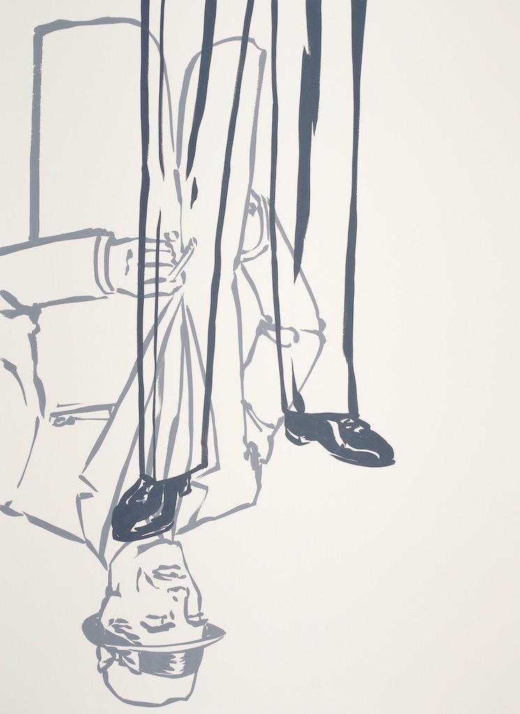 Middle-Aged White Man Standing On His Own Neck 5  30x22 gouache on watercolor paper