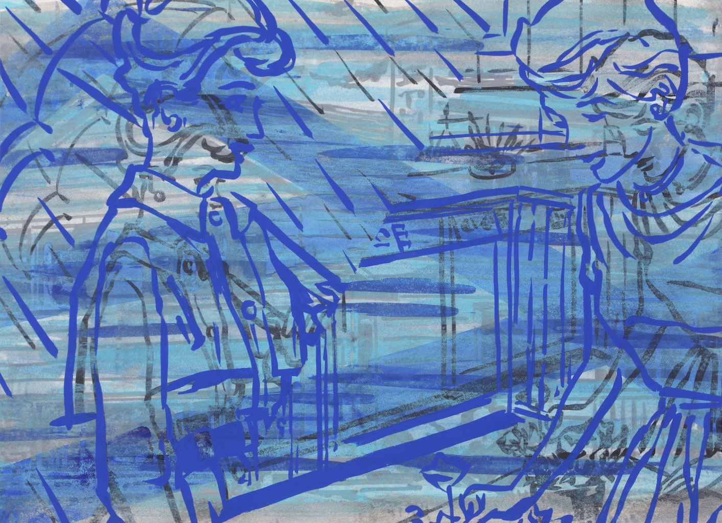 Wipe 4 (kind of blue)  20x28 gouache on watercolor paper