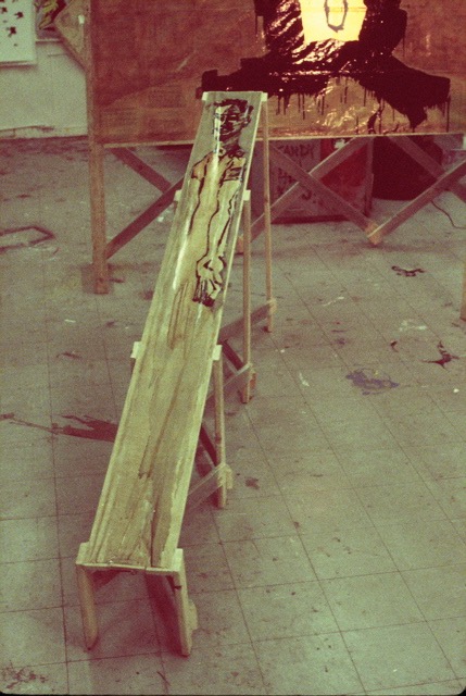 untitled installation 1987 mixed media on paper with wooden construction destroyed