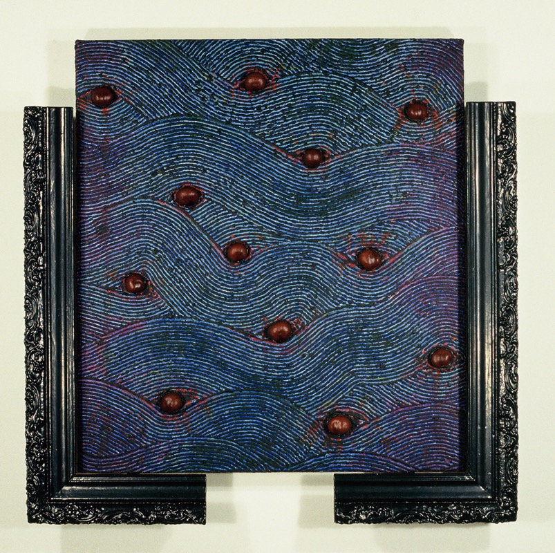 Untitled (black rubber frame) 1997 32x32 mixed media construction with chestnuts collection of Robert Grover