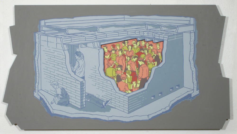 Bunker (Crowd Control) 2012 24x44 acrylic on board